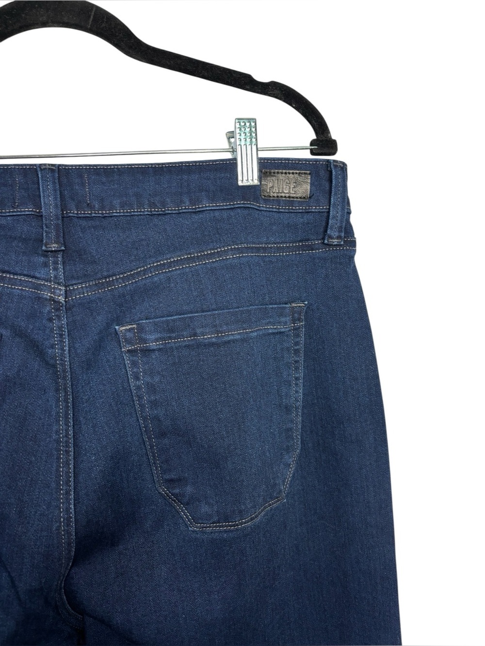 Paige Genesee Wide Leg Crop Jeans High Rise Dark Wash Elvira Size 32 Stretch - Picture 8 of 15